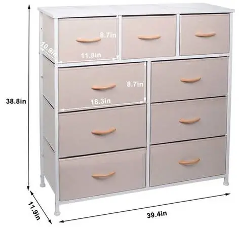 Cerbior Wide 9-Drawer Dresser Organizer Closet Cream