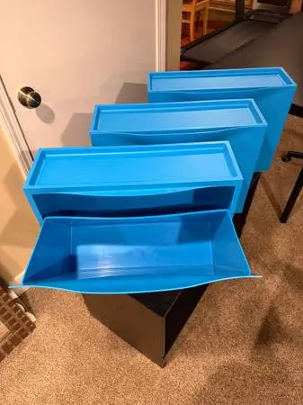 Chair, desk, bookshelves, wall storage