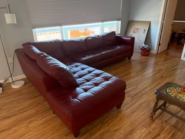 Red leather sectional sofa