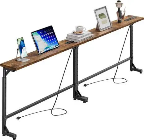 78.75” Narrow Behind Couch Table, Adjustable Sofa Table with Outlets