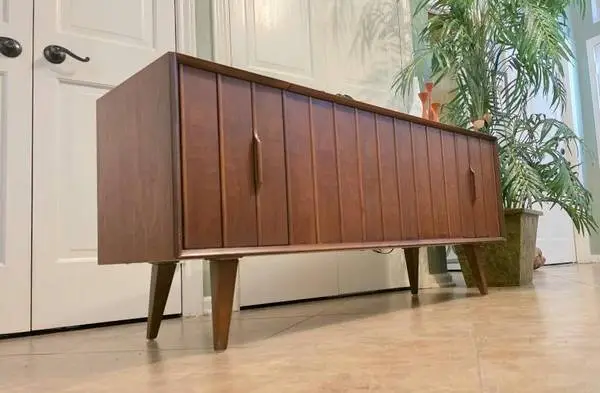 ►Mid Century Modern Stereo Record Player Console BLUETOOTH Enabled