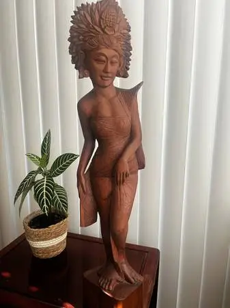 Vintage Hand-Carved Wooden Balinese Dancer Statue