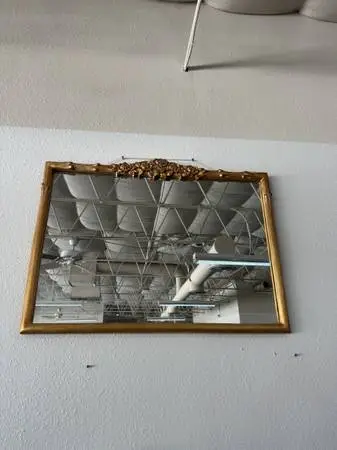 Square gold wood with rose design on top mirror
