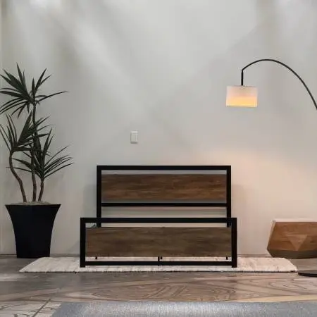 INDUSTRIAL WOOD & STEEL FULL-SZ PLATFORM BED FRAME 😍