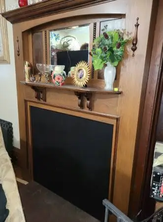 Antique, Solid Oak Wood, Fireplace Mantel