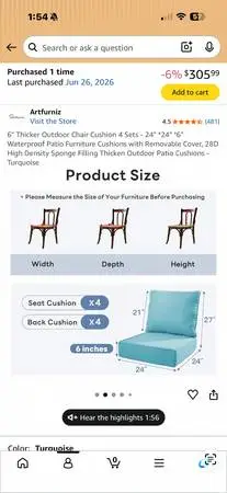 Patio furniture cushions