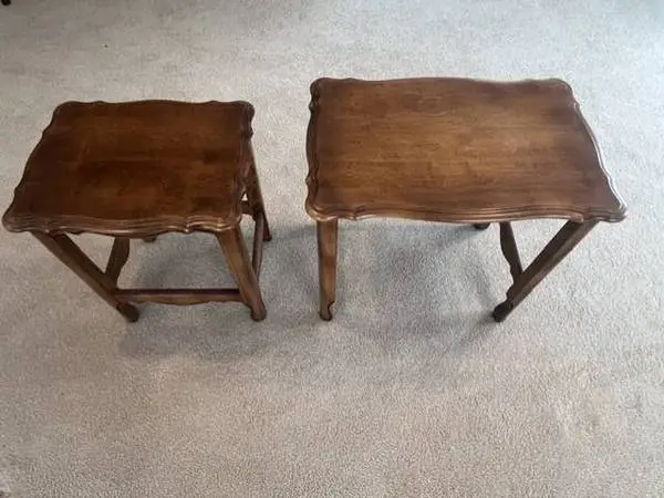 Vintage French Provincial Nesting Tables Pair Wood Side End Tables