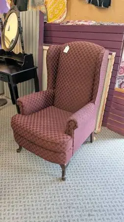 Traditional Burgundy Patterned Wingback Armchair