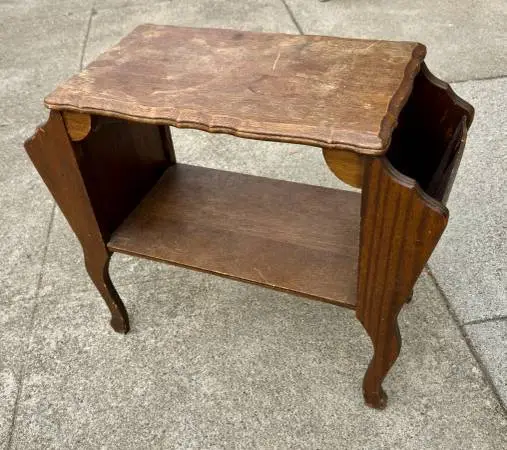 Vintage Wood Side Table with Magazine Rack — Cabriole Legs