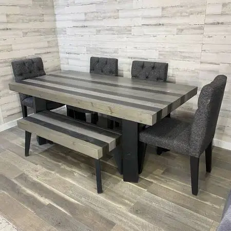 Rustic dining set gray & black stripe- delivery available
