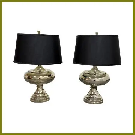 Polished Nickel Sculptural Table Lamps, Pair