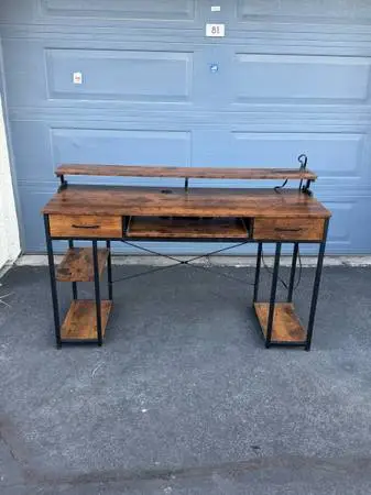 New! Computer Desk W/Keyboard Tray & Power Supply