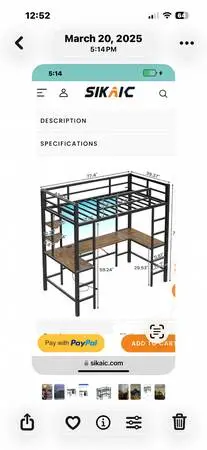 Teen adult loft, bed with desk and LED lights