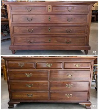 Antique Solid Mahogany French Lowboy Dresser, Cherry 9-Drawer from