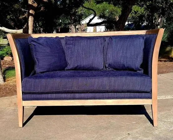 Four Hands Cerused Wood & Linen Loveseat / Transitional Club Sofa