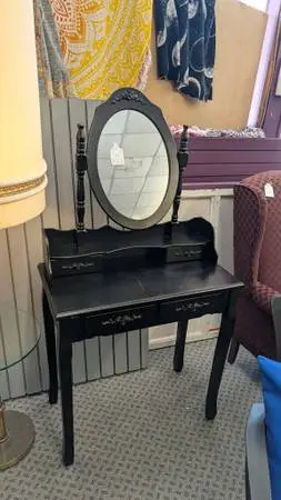 Black Wood Vanity Dressing Table with Oval Tilting Mirror