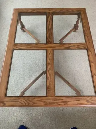 Ethan Allen solid Oak Glass Coffee Table