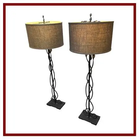 Pottery Barn Sabina Wrought Iron Figural Floor Lamps, Pair. Estimate P