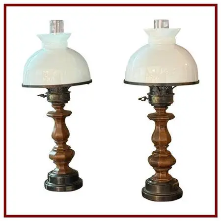 Vintage Oil-lamp Style Table Lamps, Pair