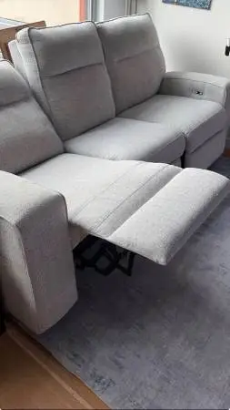 (Used, Like-New)Grayish/ Off-White, Powered, Reclining Sofa with USB P