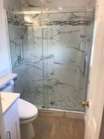 Shower door on sale. Kitchen cabinet, quartz, counter top, floor......