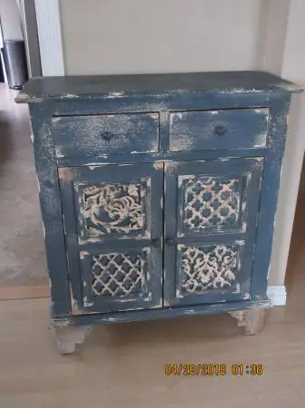 NPD Lourdes Accent Cabinet in Distressed Light Blue Paint