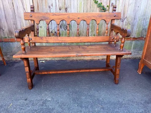 Vintage Spanish Baroque style pine bench