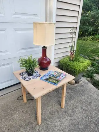 Newly refinished small wooden table (Madison-West)