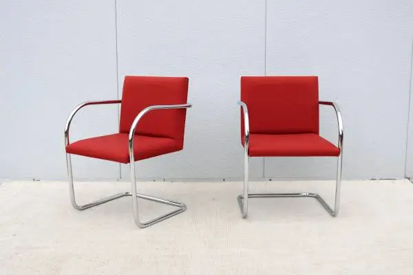 MCM Ludwig Mies van der Rohe Red Brno Tubular Chairs by Gordon, a Pair