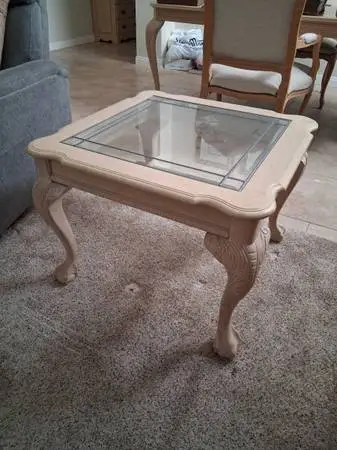 End Tables PAIR Living Room Wood Pickled Oak Leaded Glass