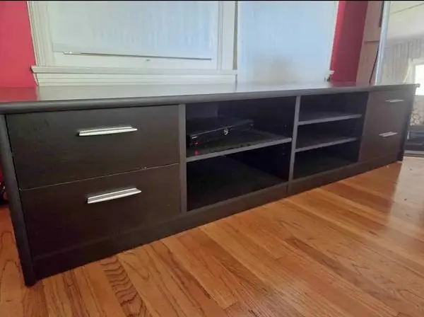 Dania Mid Modern low profile black brown TV entertainment  console