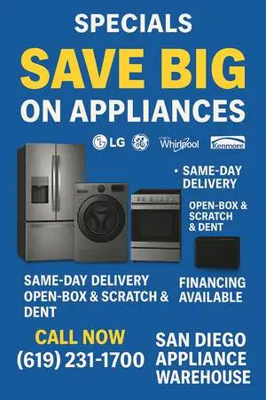 Washer. dryer, refrigerator, stoves, same day delivery appliances