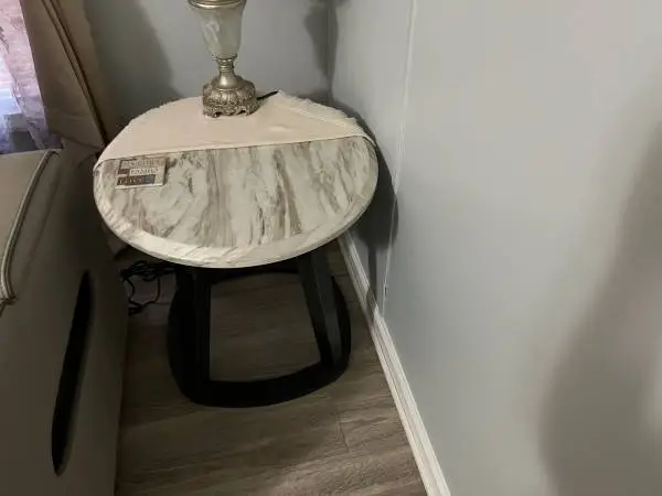Round kitchen table and 2 round end tables and coffee table for living