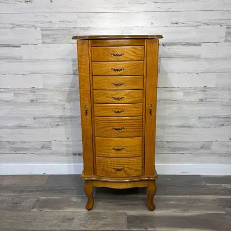 Oak standing jewelry box chest
