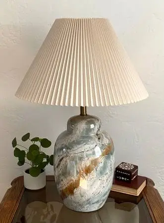 MCM Faux Marble Ceramic Ginger Jar Table Lamp