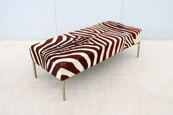 Mid-Century Modern Zebra Hide Ottoman / Coffee Table with Bronze Legs