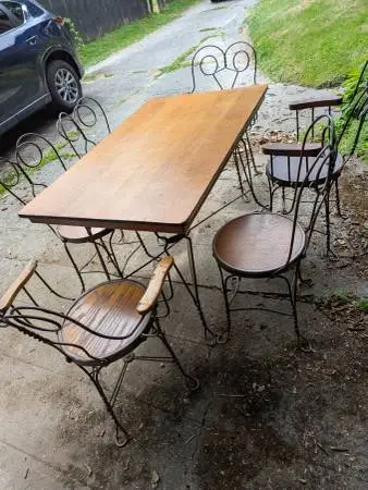 Rare 1920s Ice Cream Parlor Rectangular Table and 6 Chairs
