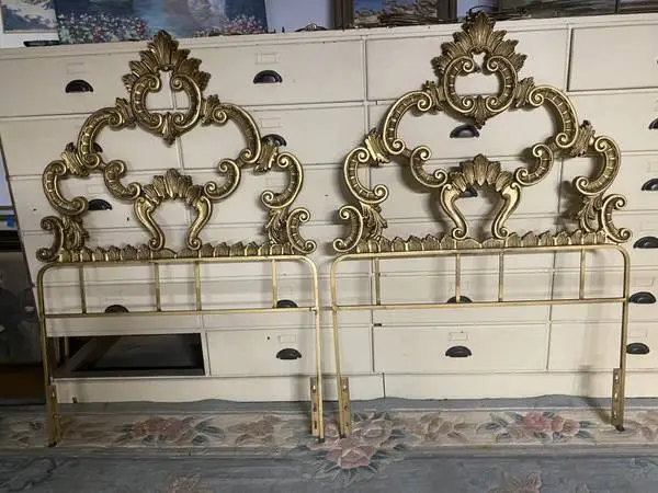 PAIR ORNATE LOUIS XV ROCOCO STYLE CAST METAL TWIN HEADBOARDS & FRAMES