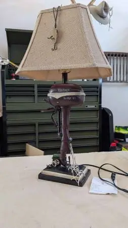 Rustic cabin table lamp, outboard motor design. Brand New