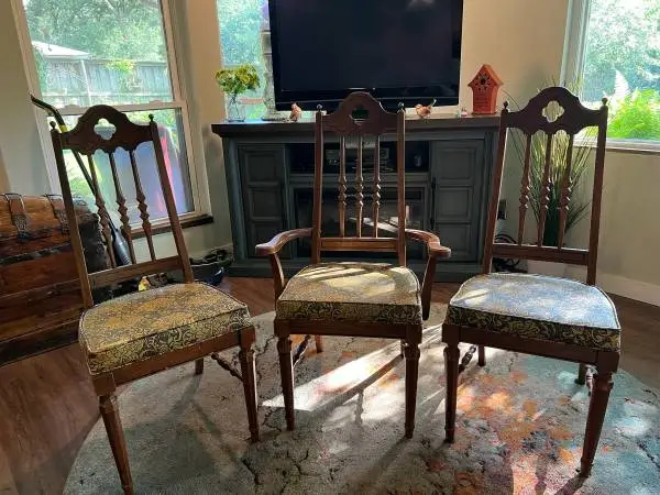 ANTIQUE Holman Mfg. Spanish Oak Gentleman & Pair of Ladies Chairs