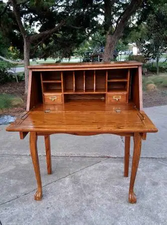 Vintage Oak Drop Front Secretary Desk