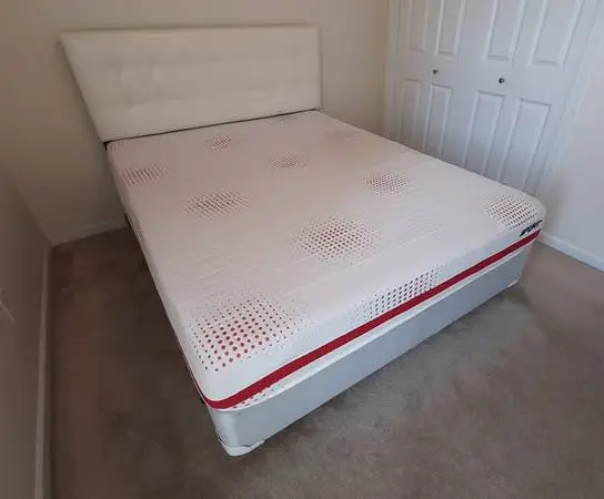 Queen BedSet–FauxLeather Headboard+Sport Foam Mattress(FREE)+Box+Frame