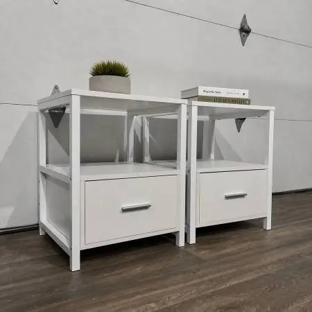 2x Modern White Side Tables/Nightstands, Like New