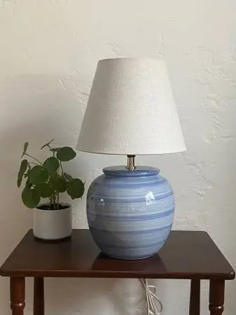 Light Blue Striped Ceramic Table Lamp
