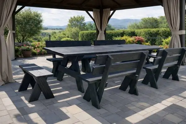 Picnic Tables and Garden Wooden Bridges.