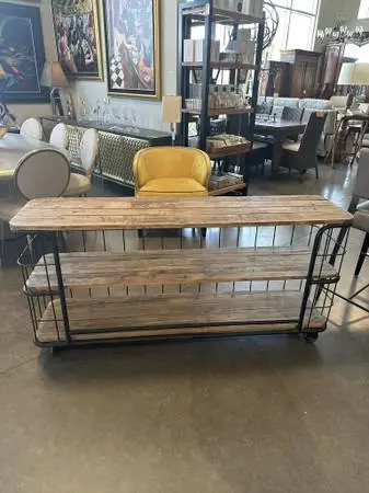 Wood & Iron Cage Console On Casters- 63X16X30H