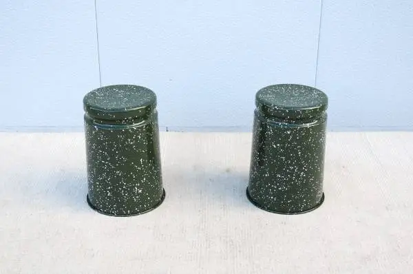 Modern Max Lamb for Hem Last Stools in Green and Pink Splatter, a Pair