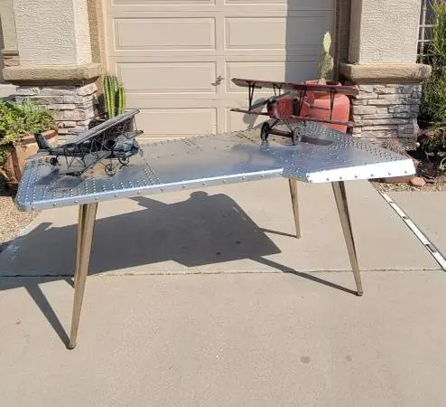Restoration Aviator Pilot Aluminum Desk Industrial Wing table