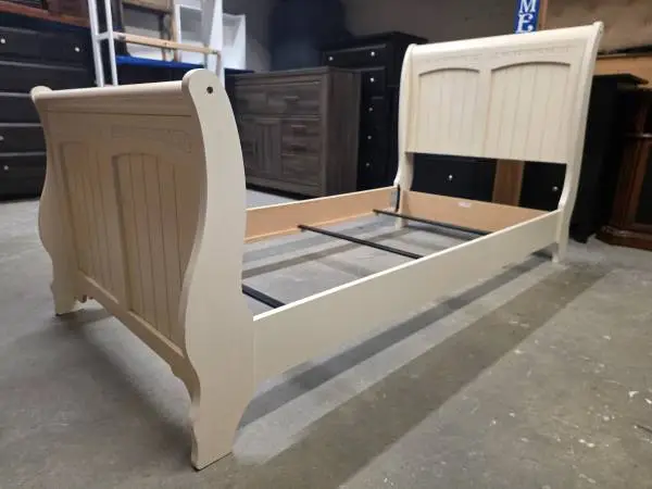 Whitewash Twin Size Sleigh Bed Frame