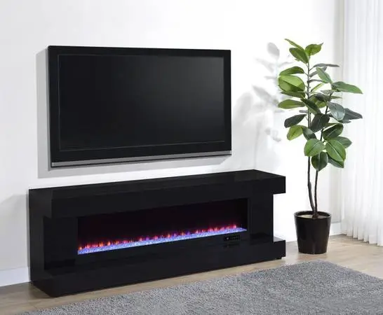 High Gloss TV Stand Fireplace With Bluetooth Speaker